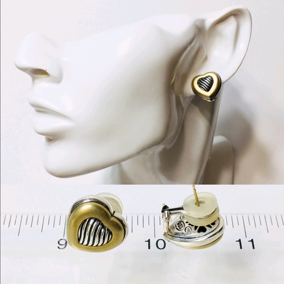David Yurman Sterling 18k Cable Heart Earrings - Picture 5 of 7